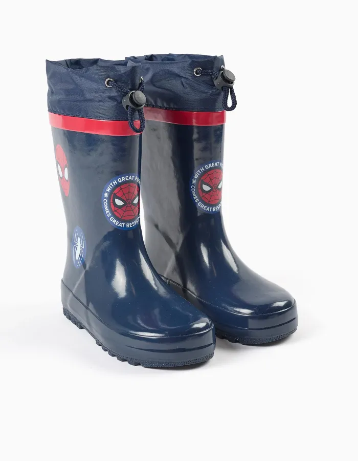Rubber wellies with Spider-Man prints for boys, navy blue