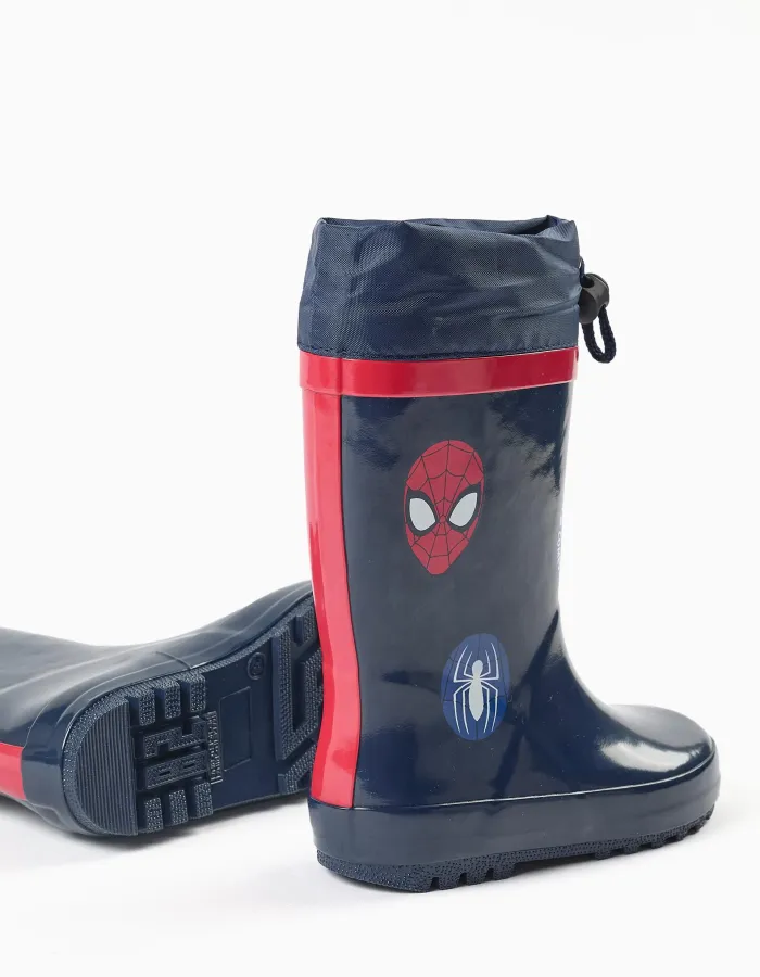 Rubber wellies with Spider-Man prints for boys, navy blue