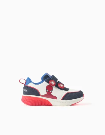 Light-up trainers with Spider-Man print for boys, white/blue/red