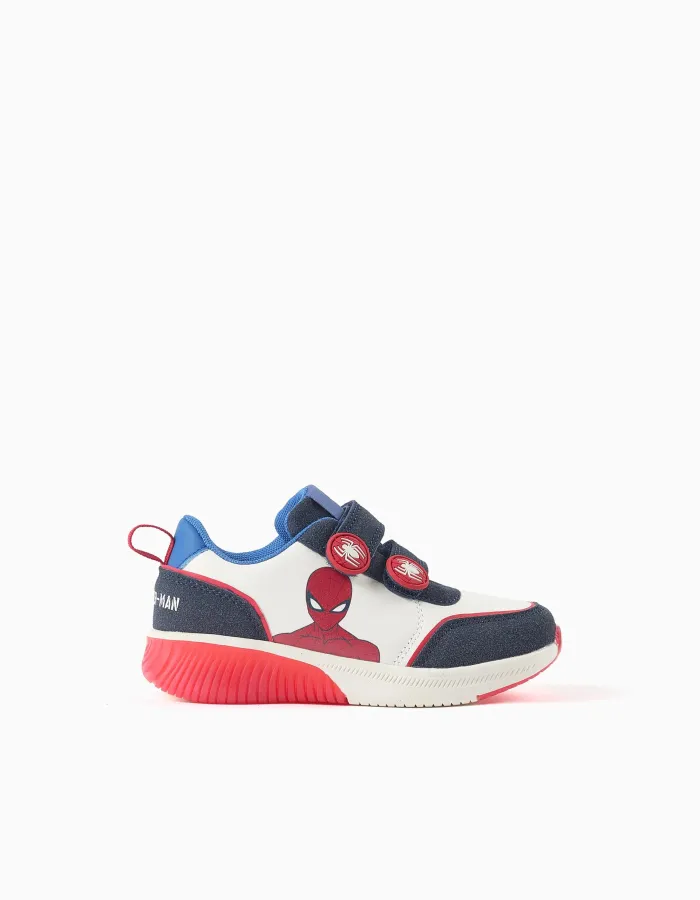Light-up trainers with Spider-Man print for boys, white/blue/red
