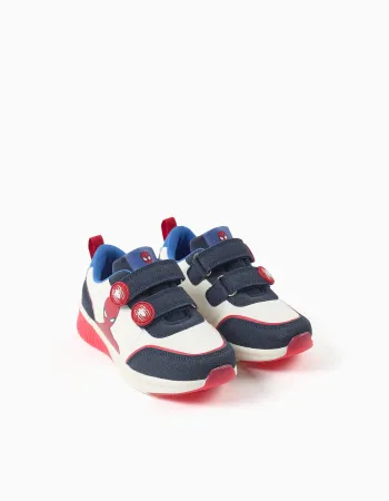 Light-up trainers with Spider-Man print for boys, white/blue/red