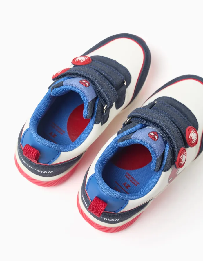 Light-up trainers with Spider-Man print for boys, white/blue/red