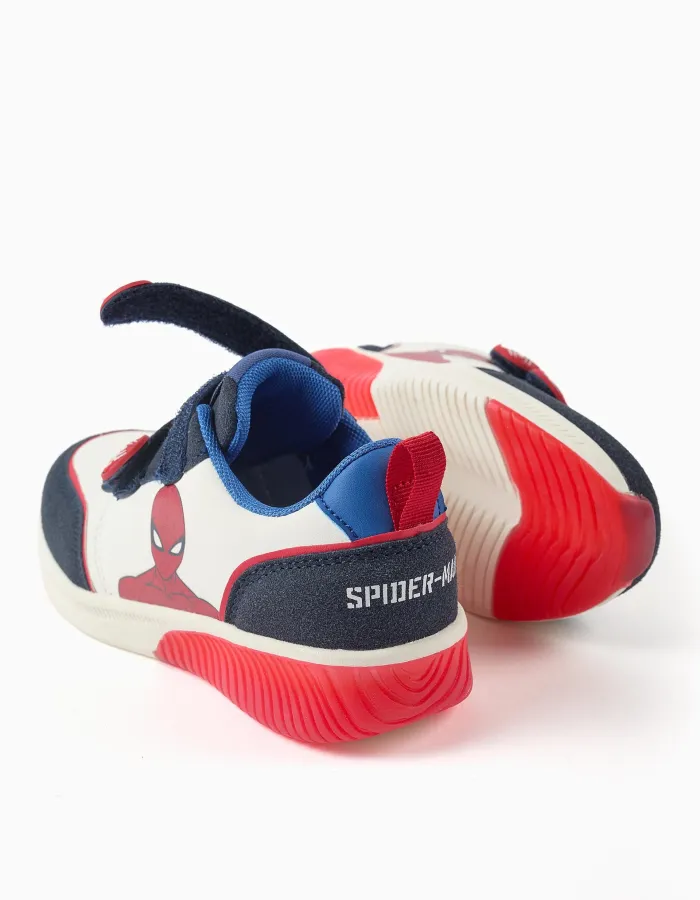 Light-up trainers with Spider-Man print for boys, white/blue/red