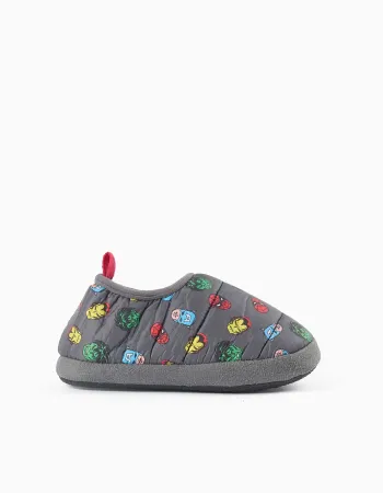 Quilted slippers with Avengers print and sherpa lining for boys, grey