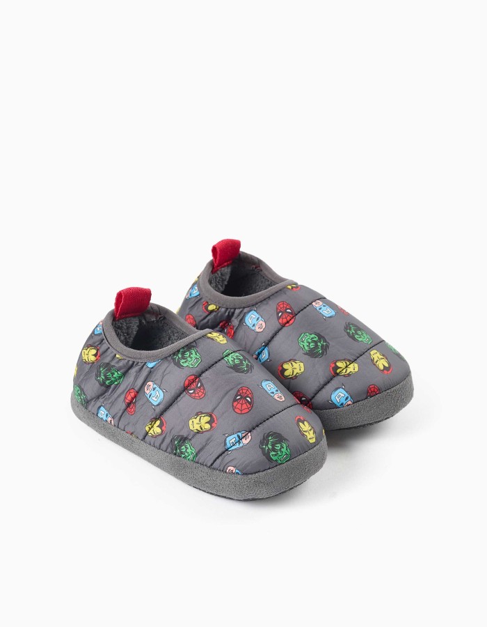 Quilted slippers with Avengers print and sherpa lining for boys, grey