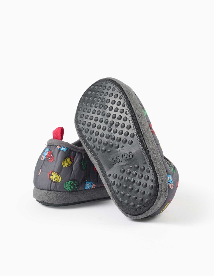 Quilted slippers with Avengers print and sherpa lining for boys, grey