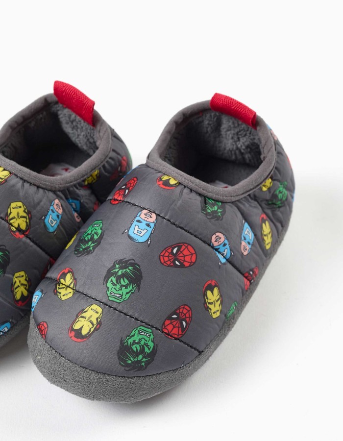 Quilted slippers with Avengers print and sherpa lining for boys, grey