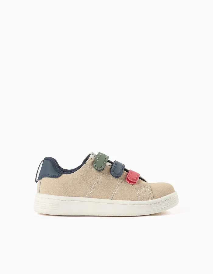Trainers with touch-fastening straps for boys, beige/blue/red/green