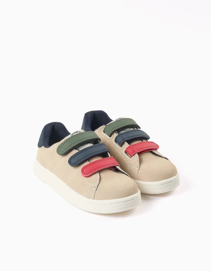 Trainers with touch-fastening straps for boys, beige/blue/red/green