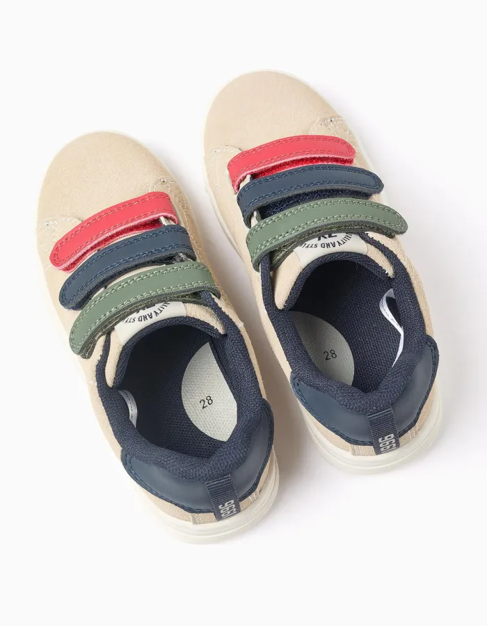Trainers with touch-fastening straps for boys, beige/blue/red/green