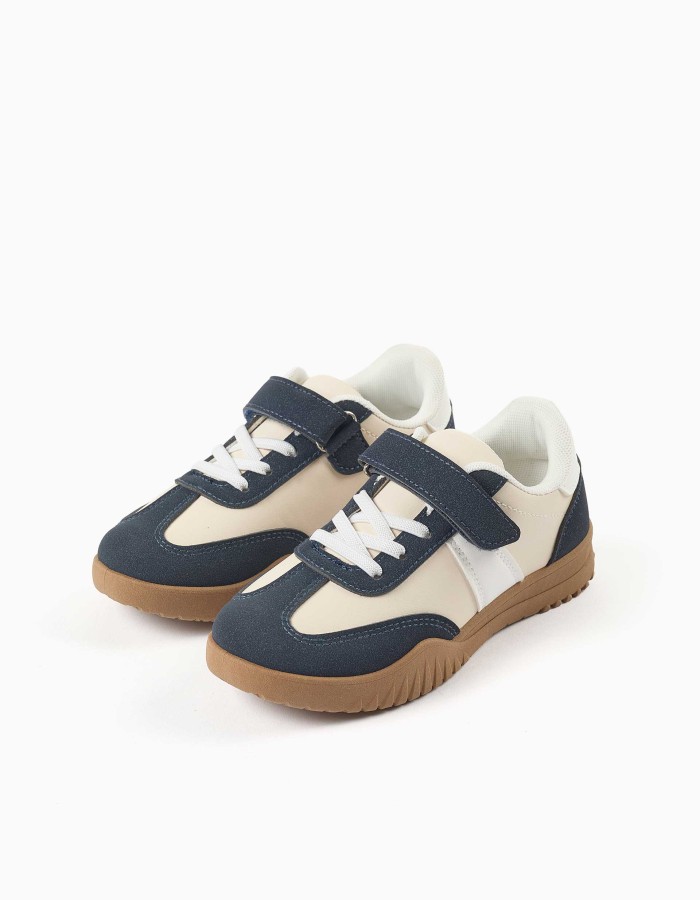 Trainers with non-slip rubber sole for boys, blue/beige/white