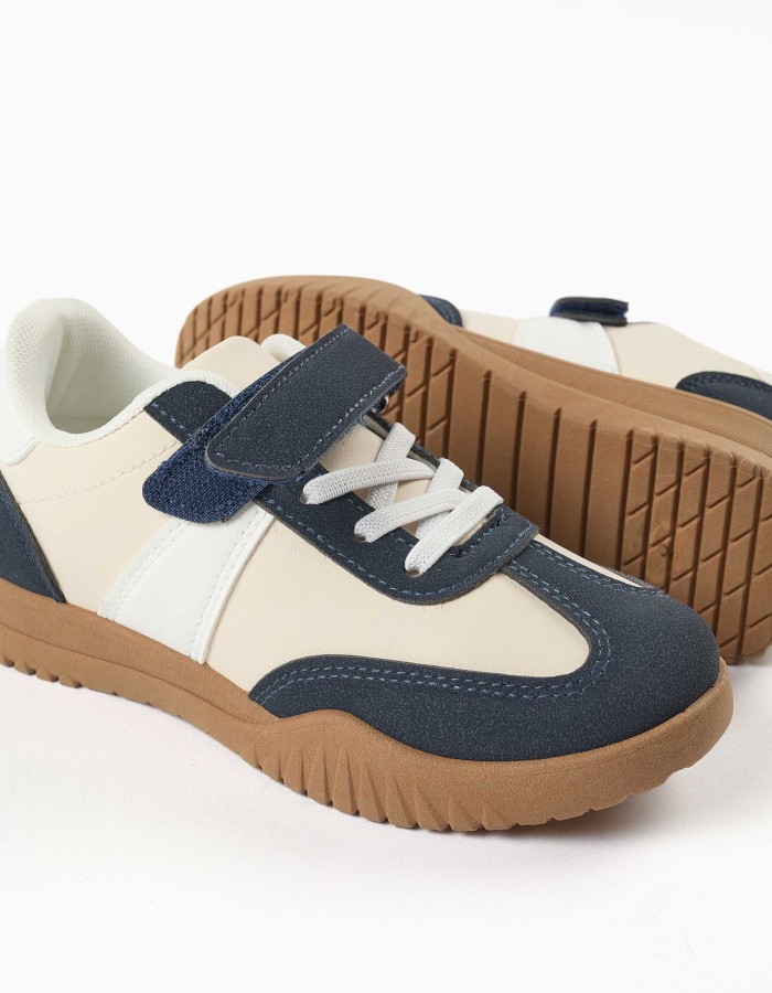 Trainers with non-slip rubber sole for boys, blue/beige/white