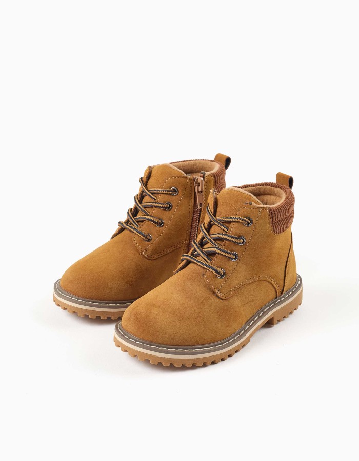 Suedette mountain boots with laces for boys, light brown