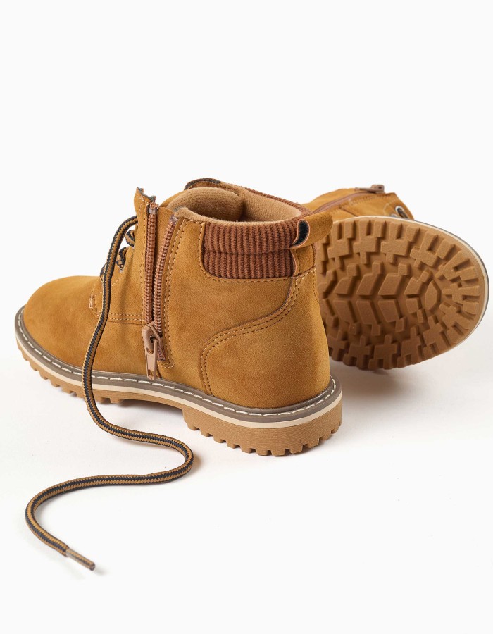 Suedette mountain boots with laces for boys, light brown