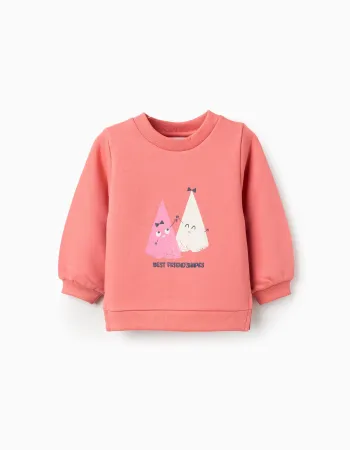 Brushed Sweatshirt with Print for Newborn Girls 'Shapes', Coral