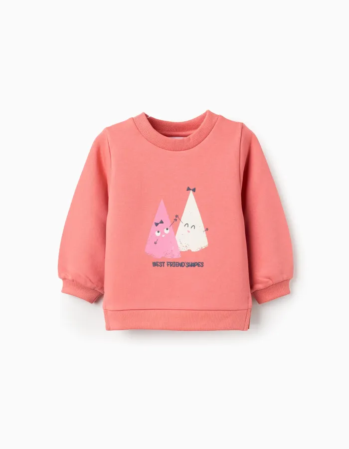 Brushed Sweatshirt with Print for Newborn Girls 'Shapes', Coral