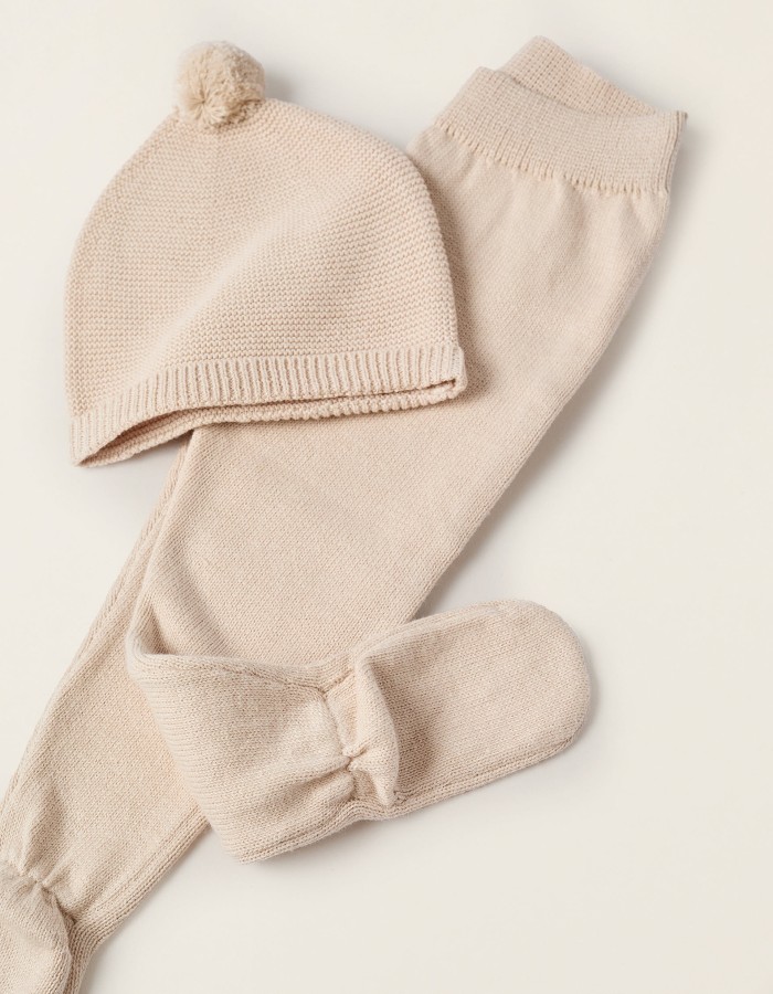 3-Piece Knitted Set for Newborns, Beige
