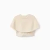 Knitted cardigan with cape sleeves and lurex for baby girls, beige