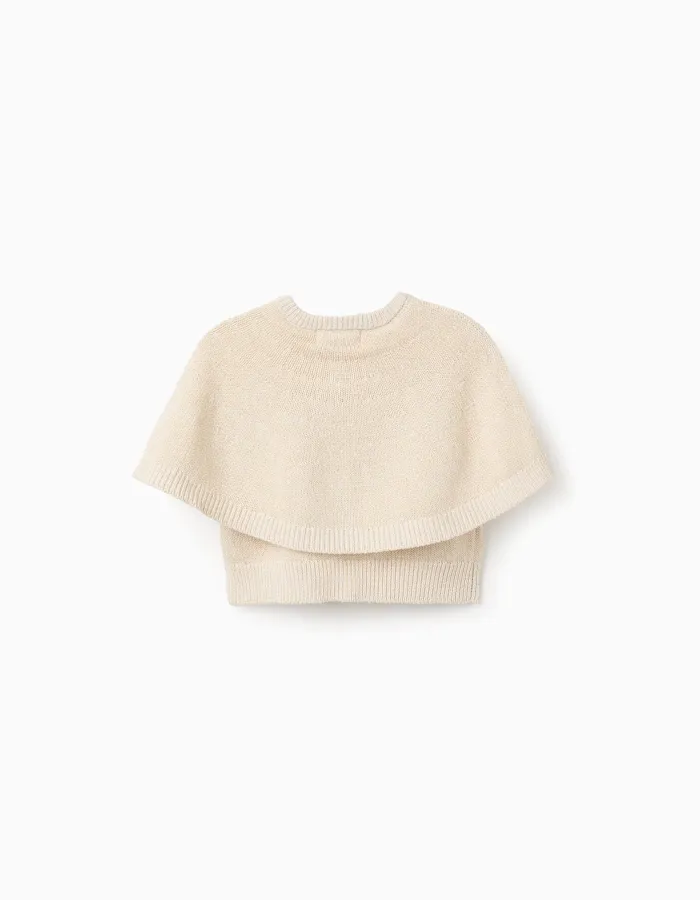 Knitted cardigan with cape sleeves and lurex for baby girls, beige