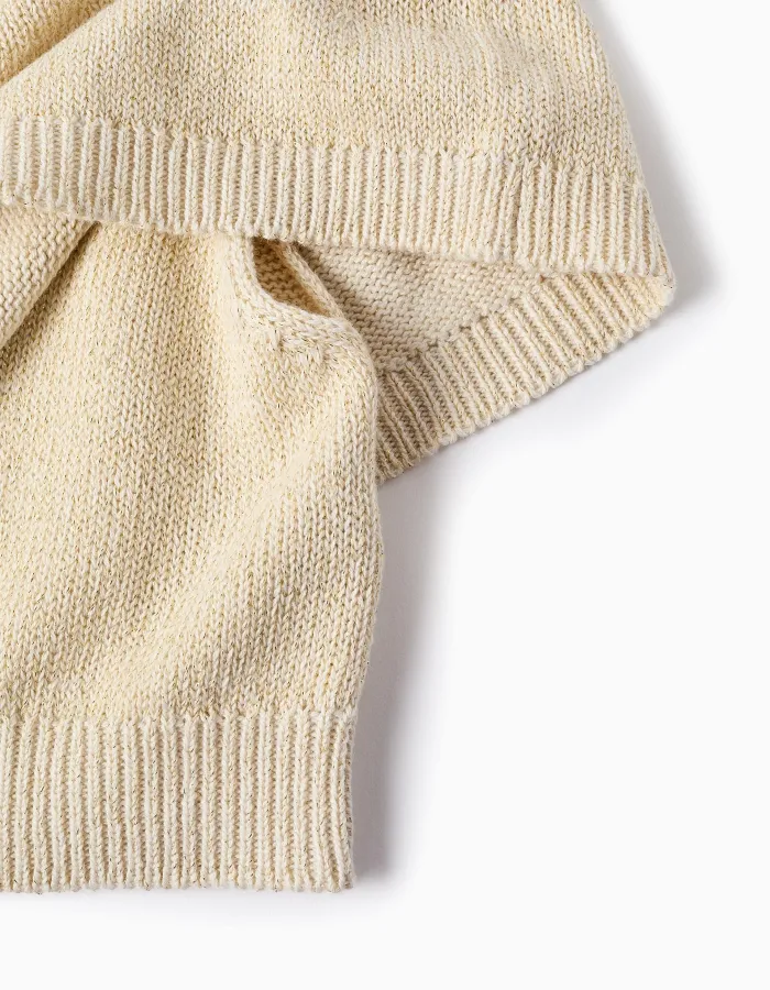 Knitted cardigan with cape sleeves and lurex for baby girls, beige