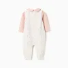 Long sleeve bodysuit + jumpsuit with motif for newborn girls, pink/white