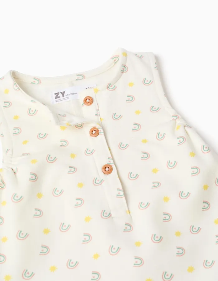 Long sleeve bodysuit + jumpsuit with motif for newborn girls, pink/white