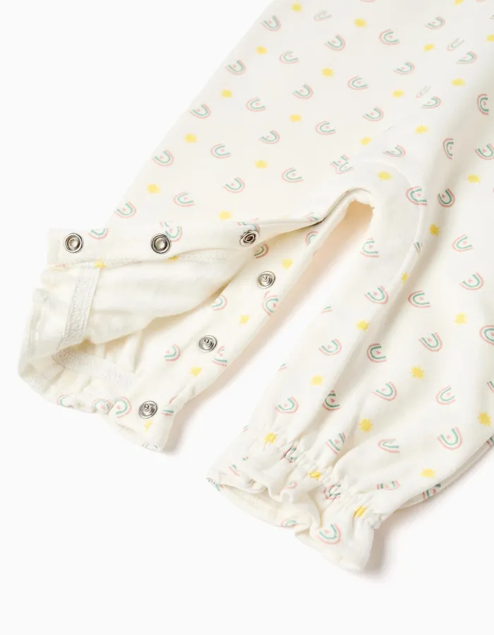 Long sleeve bodysuit + jumpsuit with motif for newborn girls, pink/white