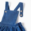 Bodysuit with motif + denim pinafore dress for newborn girls, white/blue