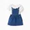 Bodysuit with motif + denim pinafore dress for newborn girls, white/blue