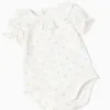 Bodysuit with motif + denim pinafore dress for newborn girls, white/blue