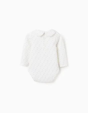 Long sleeve bodysuit with leaf motif for newborn girls, white/blue