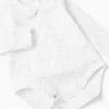 Long sleeve bodysuit with leaf motif for newborn girls, white/blue