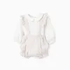 Bodysuit + jumpsuit with Vichy pattern for newborn girls, white/beige