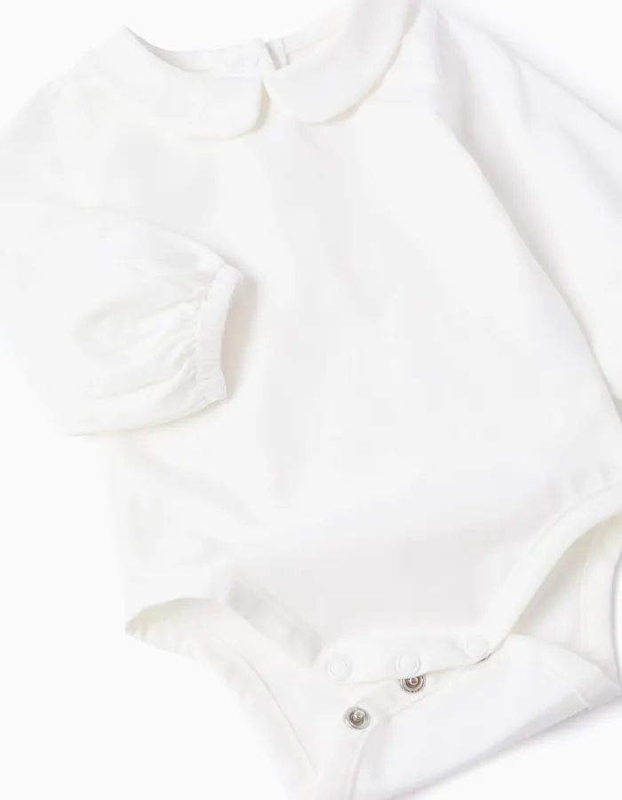 Bodysuit + jumpsuit with Vichy pattern for newborn girls, white/beige