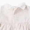 Long sleeve cotton dress with Vichy for newborn girls, white/beige