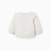 Cotton sweatshirt with ruffles and motif for newborn girls, white