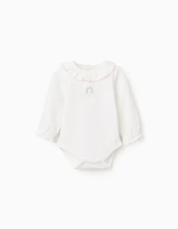 Long sleeve bodysuit with rainbow print for newborn girls, white