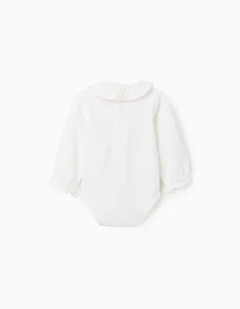 Long sleeve bodysuit with rainbow print for newborn girls, white