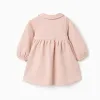 Long puffy sleeve cotton dress with print for newborn girls, pink