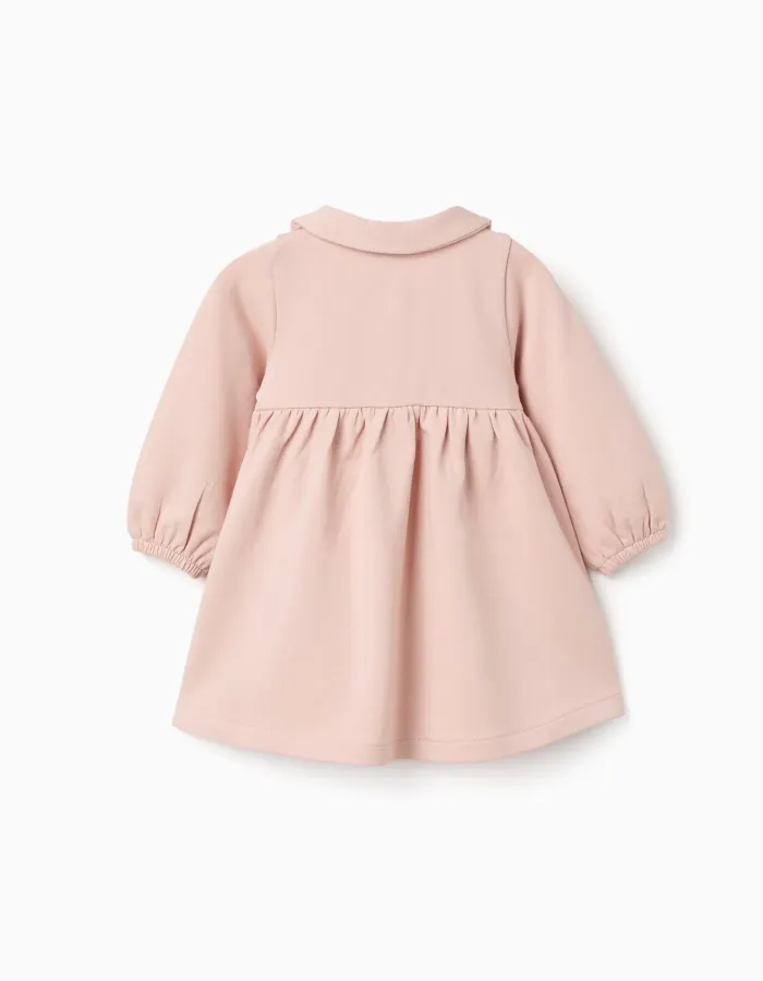 Long puffy sleeve cotton dress with print for newborn girls, pink