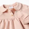 Long puffy sleeve cotton dress with print for newborn girls, pink