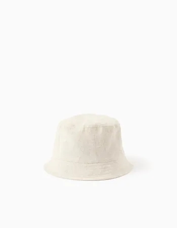 Bucket hat with linen for babies and children, light beige