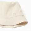 Bucket hat with linen for babies and children, light beige