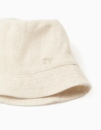 Bucket hat with linen for babies and children, light beige