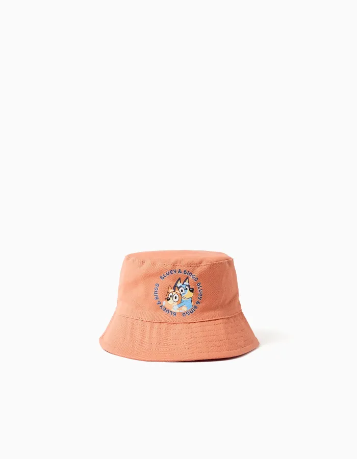 Twill bucket hat with Bluey print for babies and children, orange