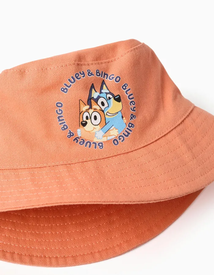 Twill bucket hat with Bluey print for babies and children, orange