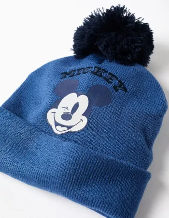 Knitted Disney beanie and gloves with Mickey mouse for boys, blue