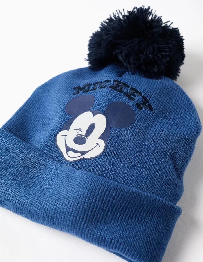 Knitted Disney beanie and gloves with Mickey mouse for boys, blue