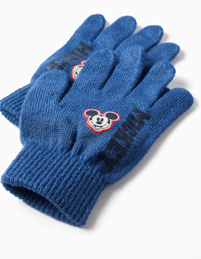 Knitted Disney beanie and gloves with Mickey mouse for boys, blue