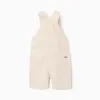 Dobby cotton dungarees with pockets for baby boys, light beige